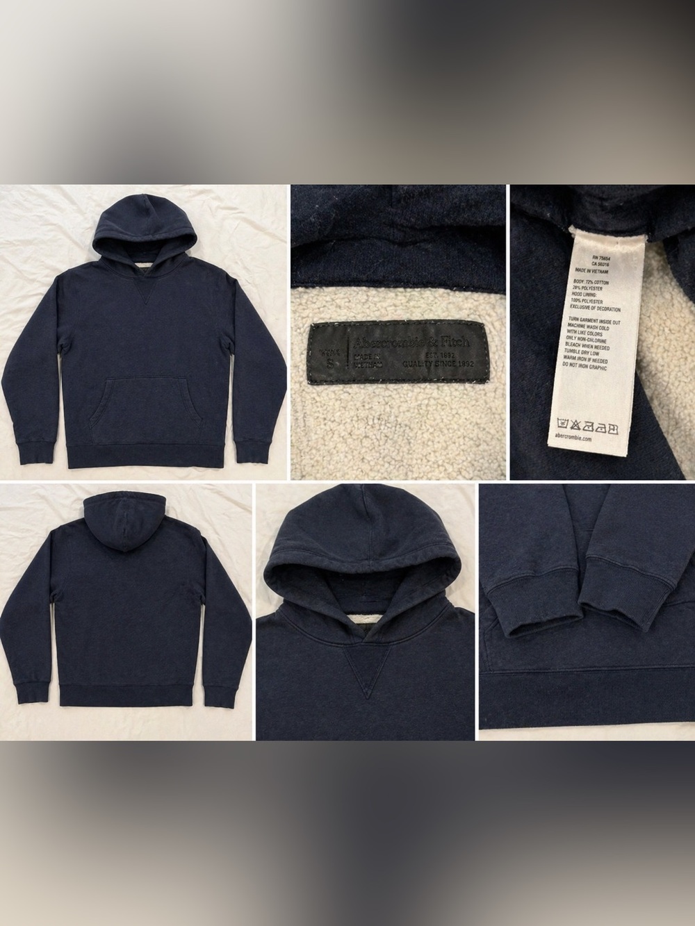 Abercrombie & Fitch Men's Dark Navy Warmly Lined Hoodie Mens Small